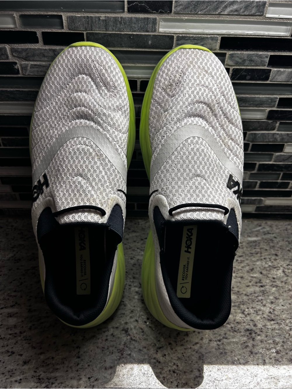 Hoka Men's Ora Recovery 2 Slip-On Athletic Shoes - White w/ Neon Yellow Size 13 - Picture 5 of 8